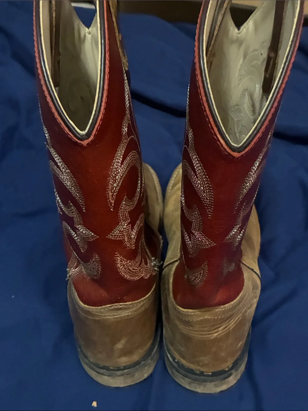 Old West Two-Tone Cowboy Boots - Red Shaft, Tan Foot